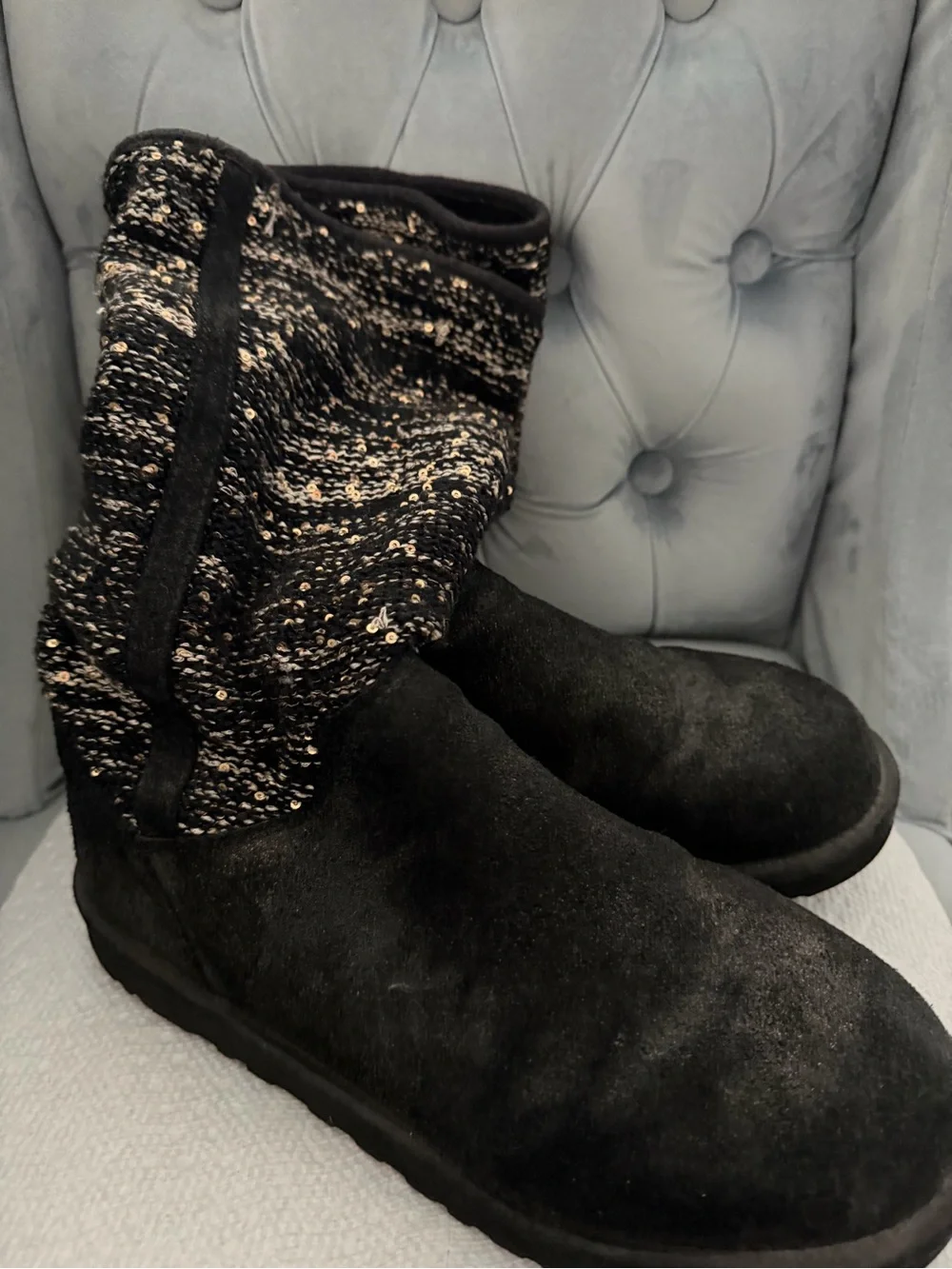UGG Cozy Black Knit-Trim Women's Slipper Boots